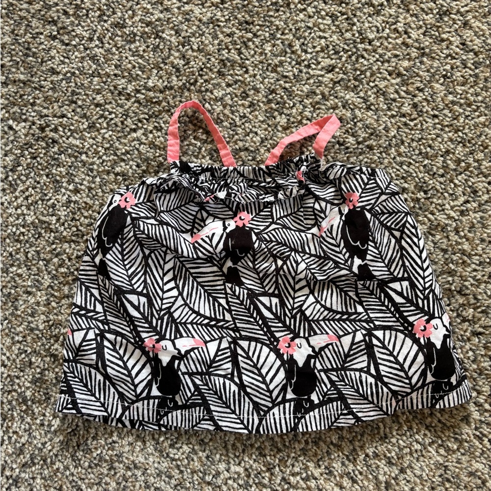 Gymboree Baby Girl’s 6-12M White & Black Dress Pink Straps Toucan Bow Tropical